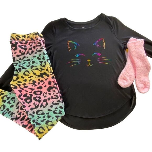 SO Girls SIZE 16 RAINBOW CAT 3-Piece Tunic &
Thermal Leggings Pajama Set with So - Picture 1 of 7